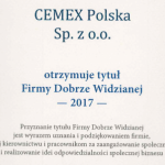 CEMEX Polska laureatem konkursu „Firma Dobrze Widziana”