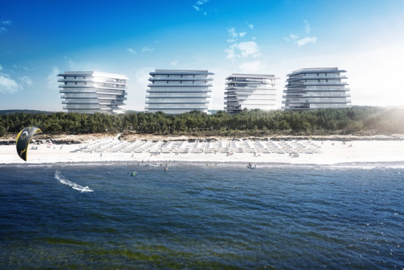 Pięć przeszklonych apartamentowców z widokiem na Bałtyk BIZNES, Nieruchomości - Spiralne, niebanalne bryły budynków oraz przeszklone elewacje wpiszą się już niedługo w krajobraz międzyzdrojskiego wybrzeża. To właśnie wyszukana, nowoczesna architektura jest wyróżnikiem powstającego kompleksu pięciu luksusowych apartamentowców.