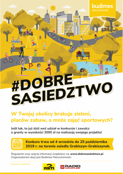 Wrocław: Mieszkańcy Grabiszyna zawalczą o mikrogranty BIZNES, Nieruchomości - Właśnie startuje akcja #DobreSasiedztwo. Organizatorzy zachęcają lokalne organizacje, aby zgłaszały pomysły na działania w najbliższej okolicy. Tym razem o granty zawalczą mieszkańcy osiedla Grabiszyn-Grabiszynek.