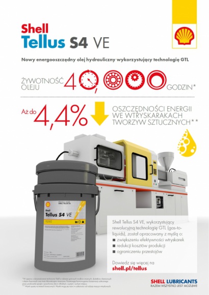 Shell Tellus S4 VE – nowy olej do wtryskarek tworzyw sztucznych Przemysł, BIZNES - Shell Lubricants wprowadził na rynek syntetyczny olej hydrauliczny Shell Tellus S4 VE.